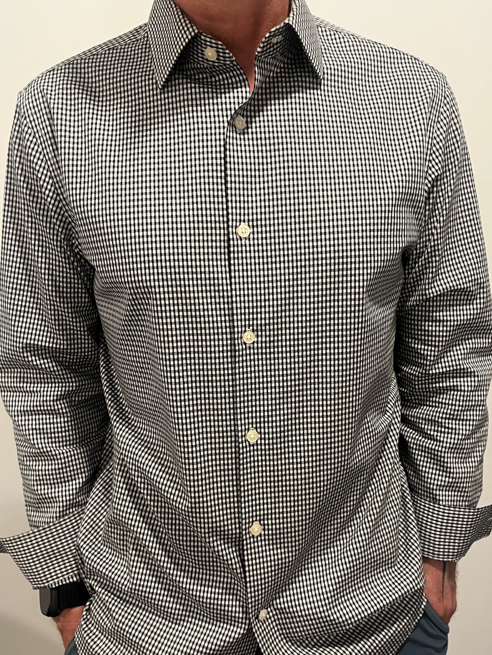🖤 Banana Republic | L | Black & White Micro-Gingham Dress Shirt (No Iron)